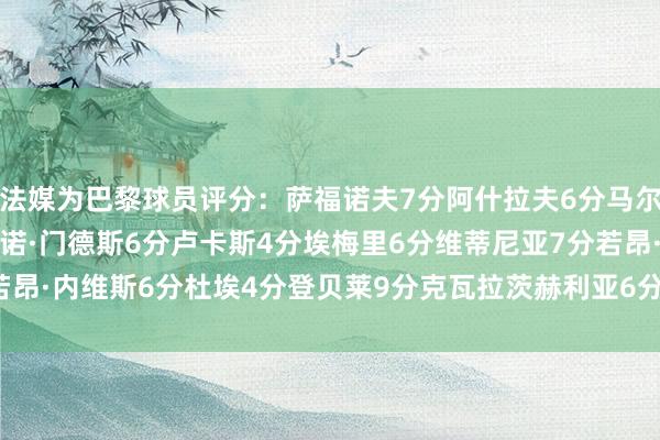 法媒为巴黎球员评分：萨福诺夫7分阿什拉夫6分马尔基尼奥斯8分帕乔6分努诺·门德斯6分卢卡斯4分埃梅里6分维蒂尼亚7分若昂·内维斯6分杜埃4分登贝莱9分克瓦拉茨赫利亚6分恩里克6分    体育集锦